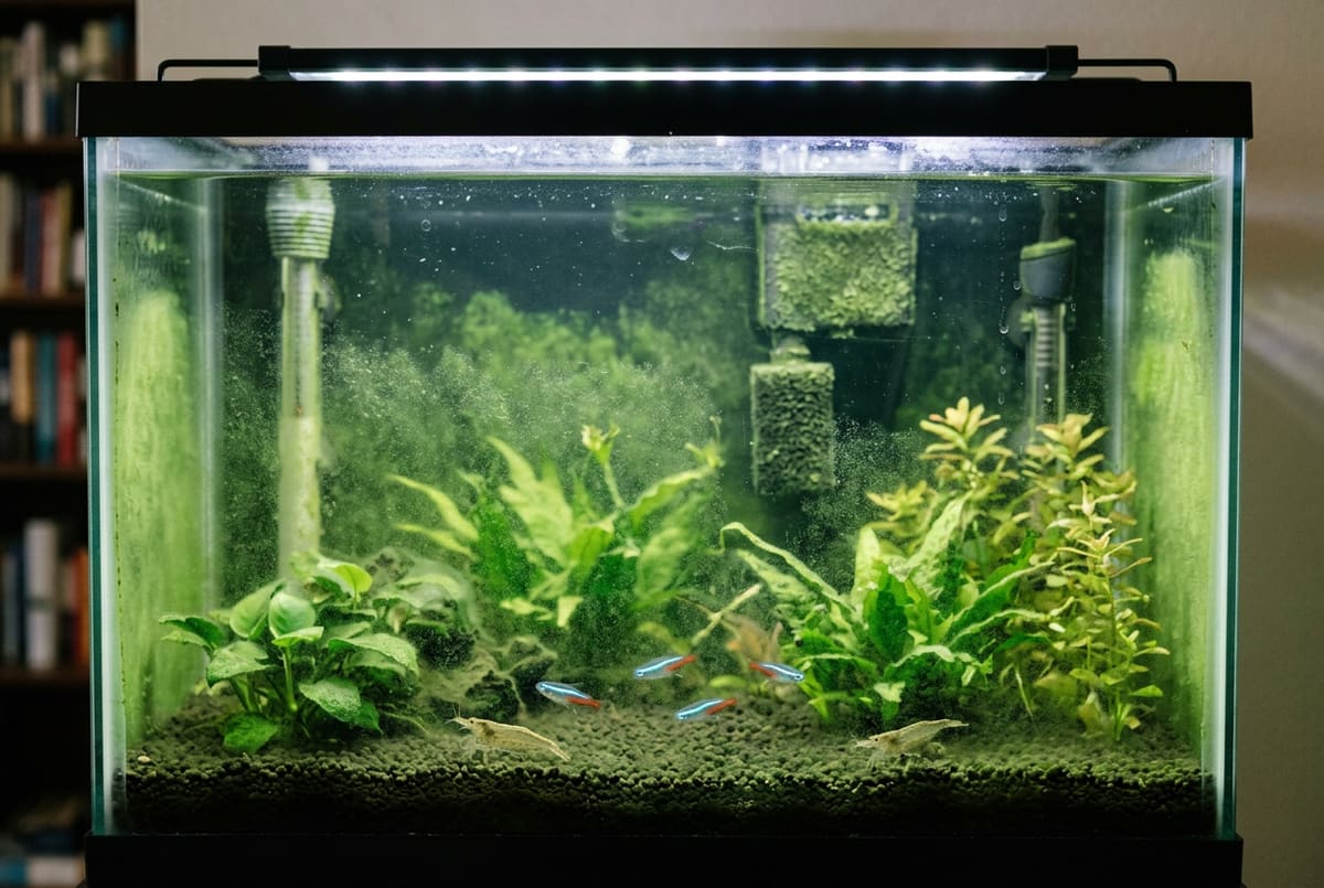Green dust algae: an even green film over the glass