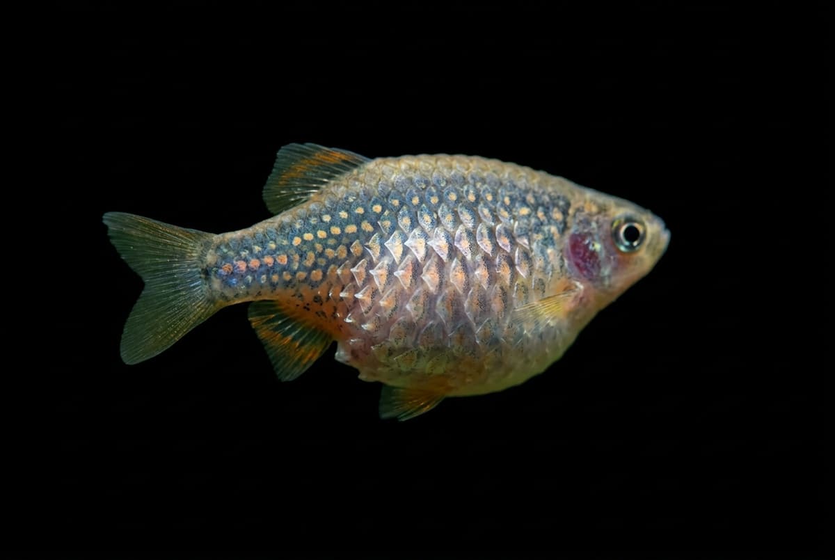Dropsy: a bloated fish with scales sticking out like a pinecone